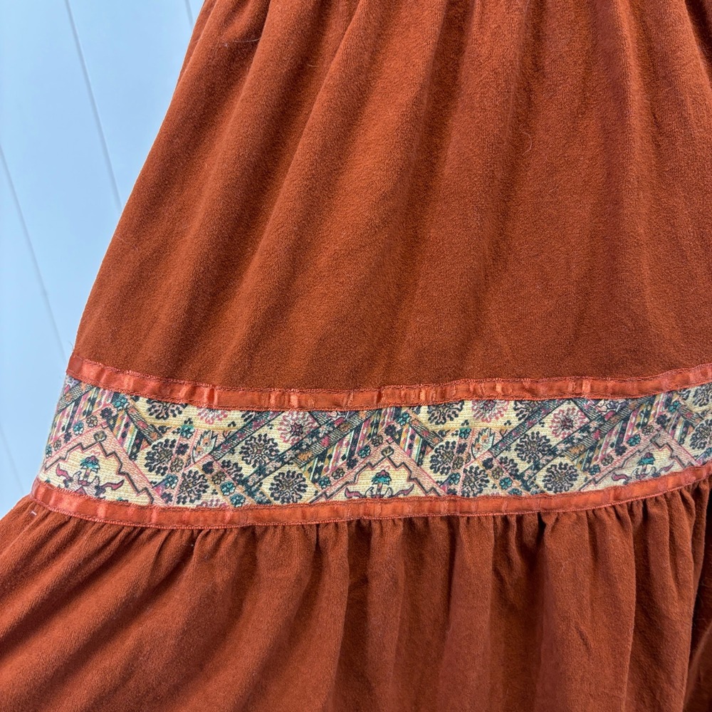 VTG Young Edwardian 70s Festival Boho Faux Suede Tiered Dress Size M Milkmaid - Picture 9 of 10